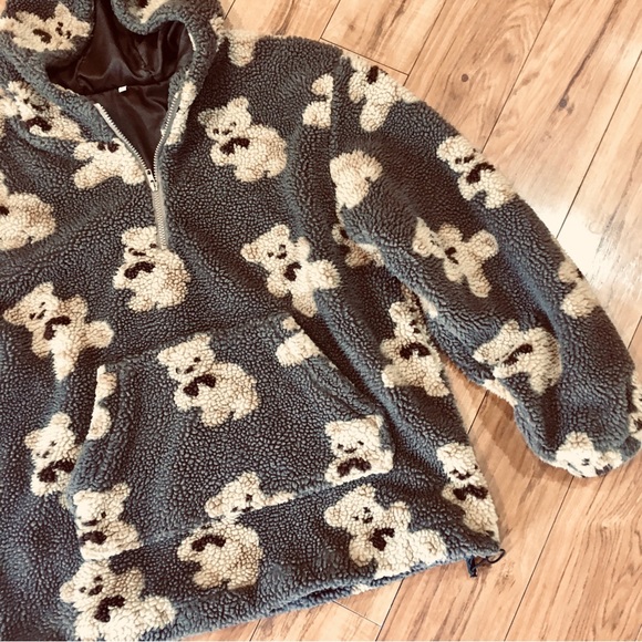 Teddy Bear cozy hoodie fleece sweatshirt hooded pullover kangaroo pocket… - Picture 6 of 10